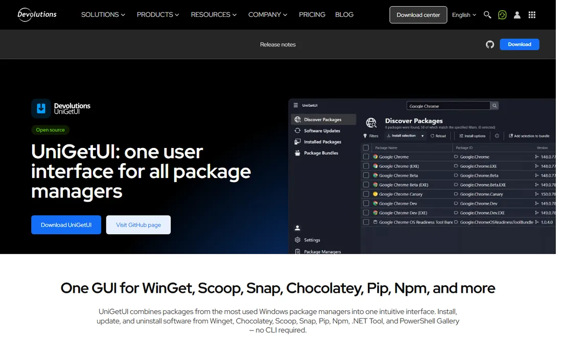 UniGetUI homepage