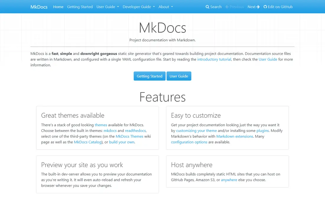 MkDocs homepage