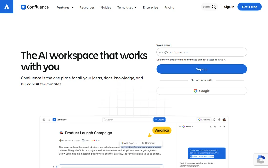Confluence homepage