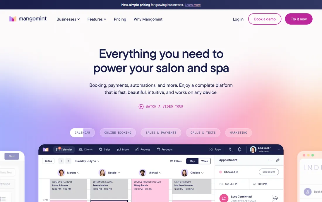 Mangomint homepage