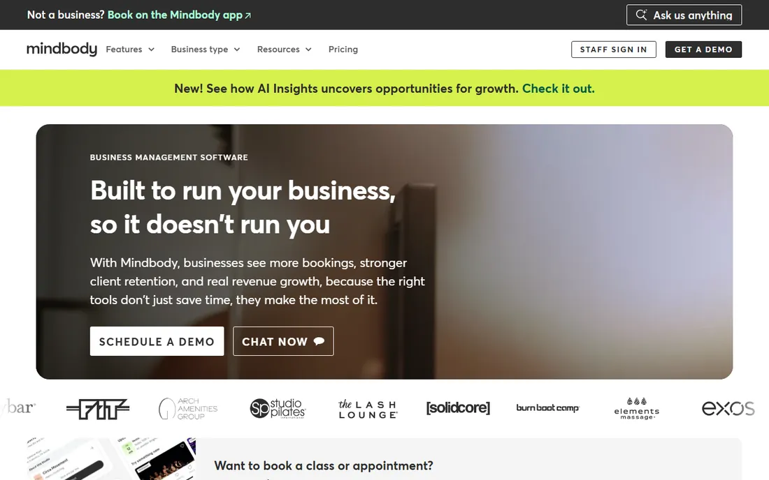 Mindbody homepage