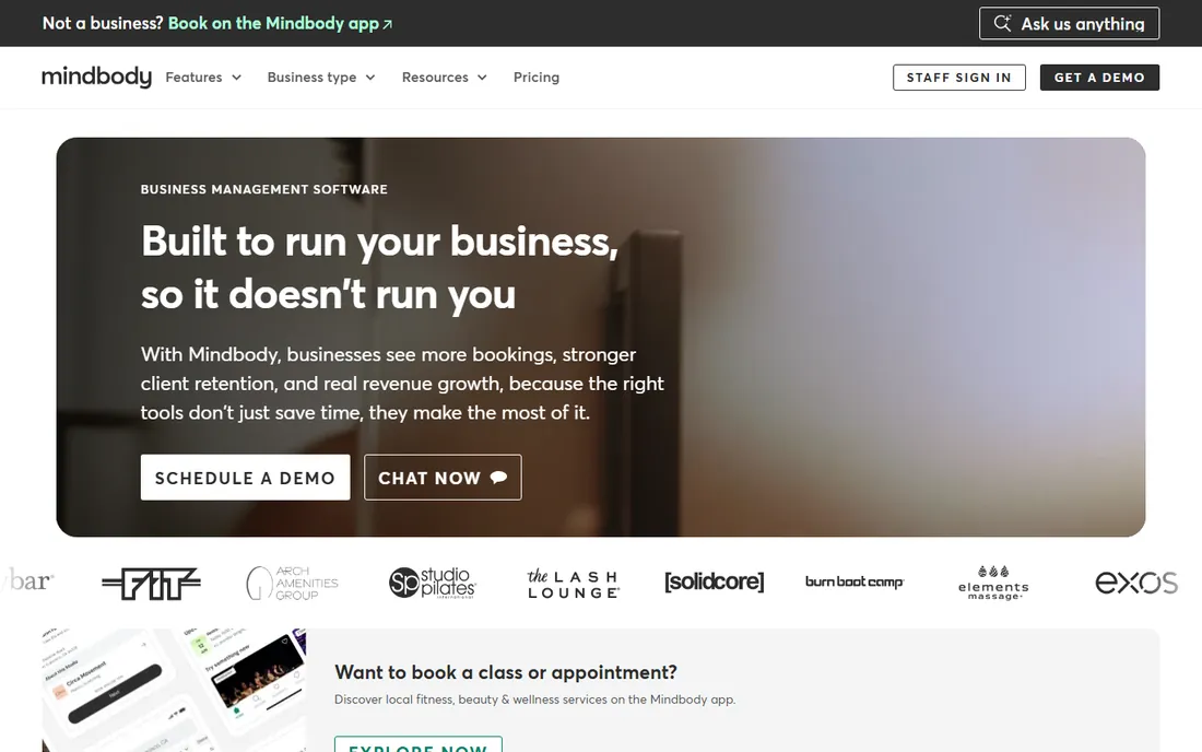 Booker (by Mindbody) homepage