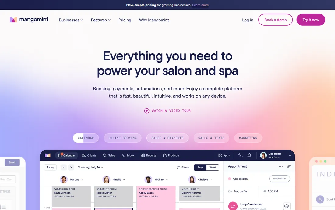 Mangomint homepage