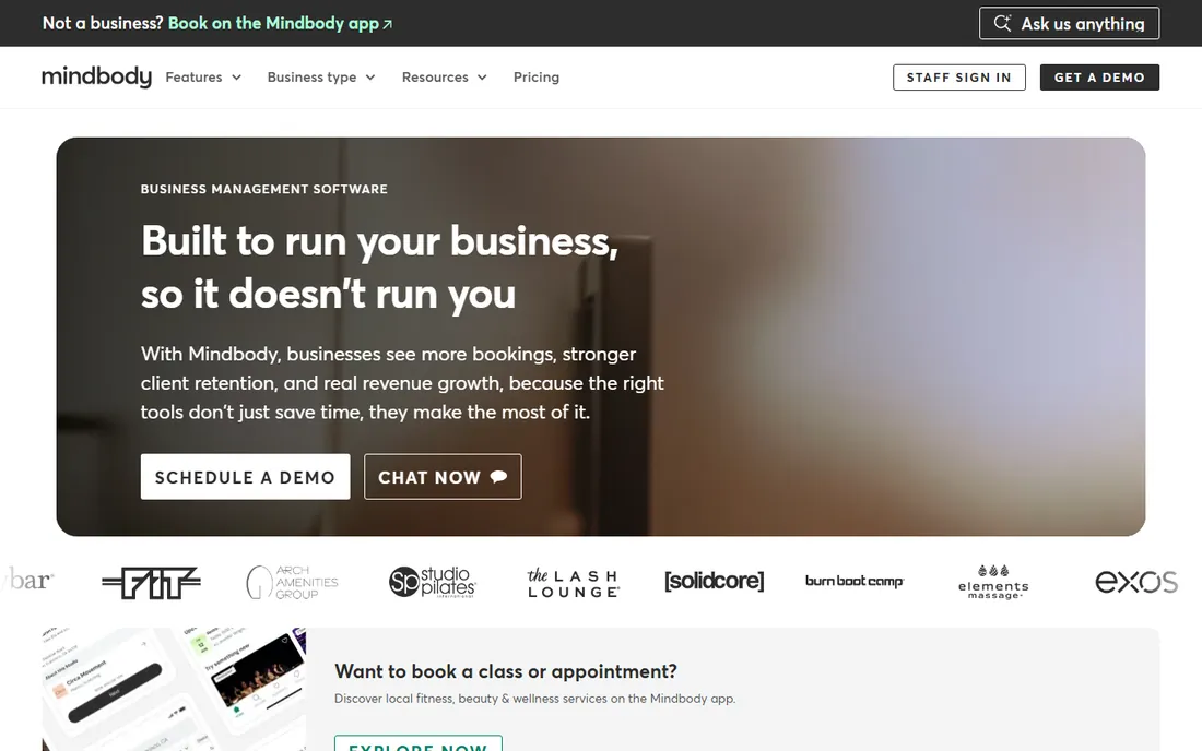 Mindbody homepage