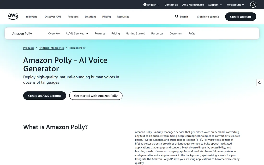 Amazon Polly homepage