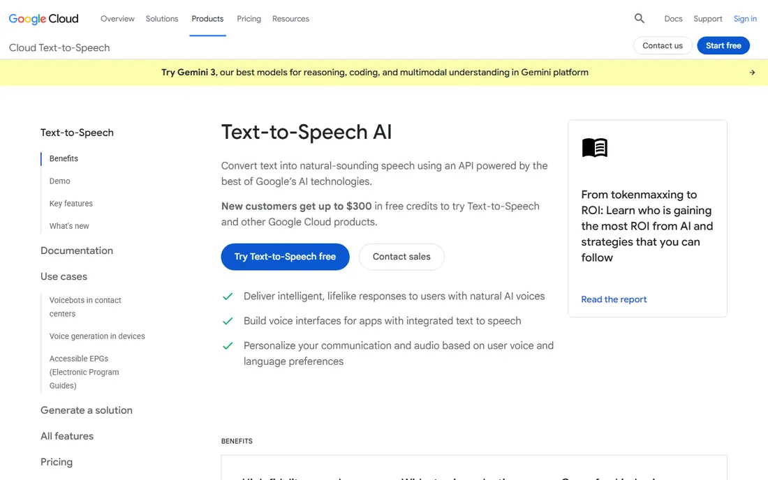 Google Cloud Text-to-Speech homepage