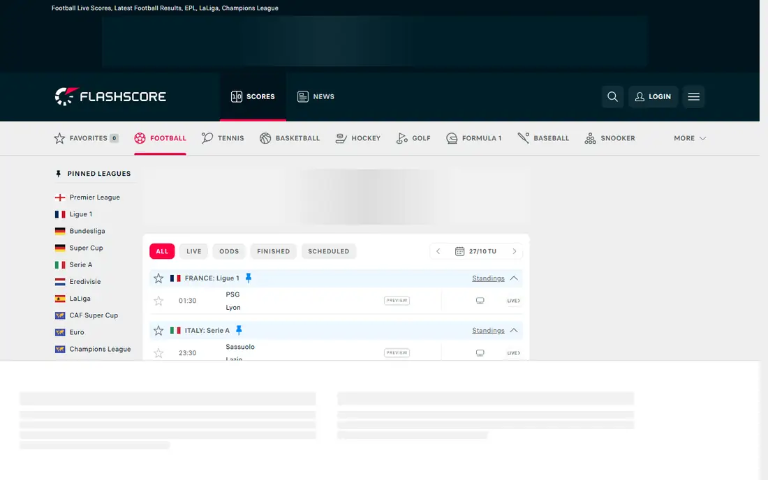 Flashscore homepage