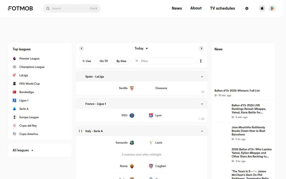 FotMob homepage