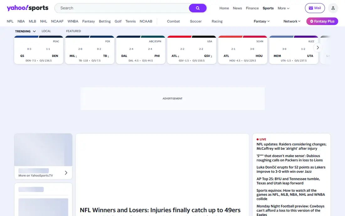 Yahoo Sports homepage