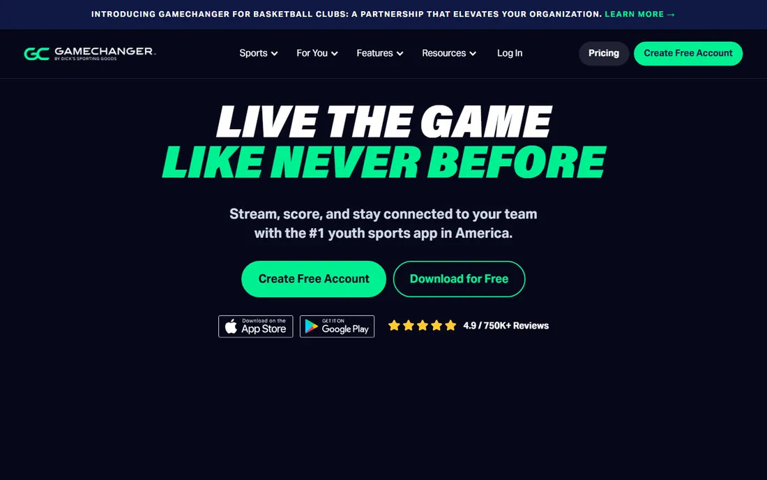 GameChanger homepage