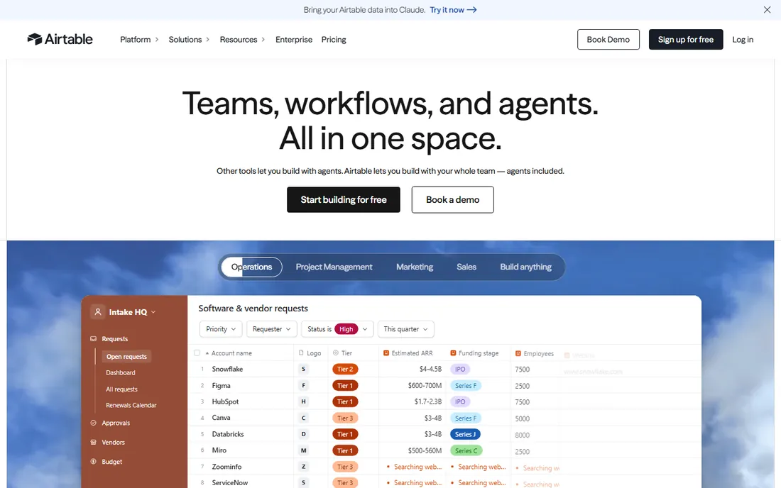 Airtable homepage