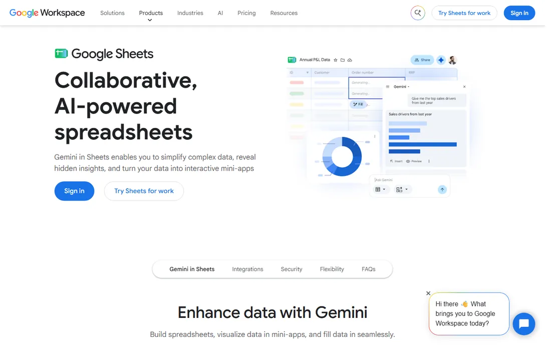 Google Sheets homepage