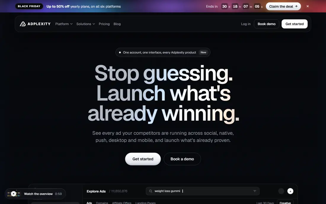 AdPlexity homepage