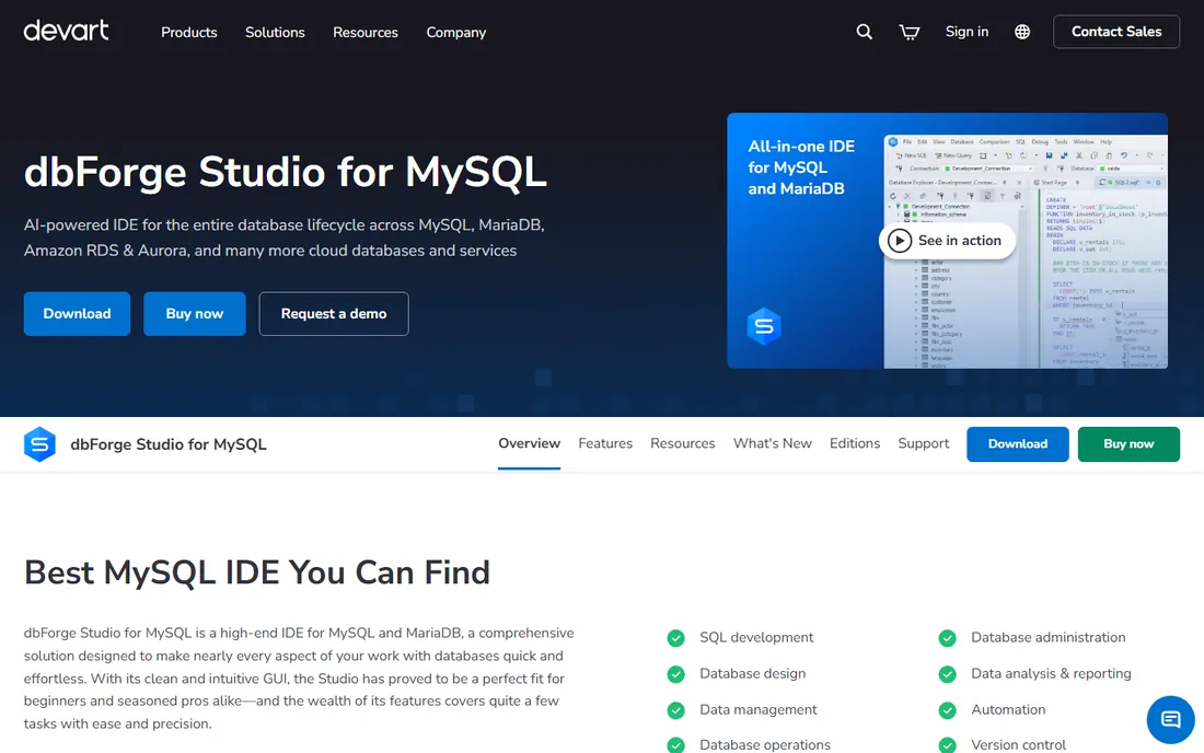 dbForge Studio for MySQL homepage
