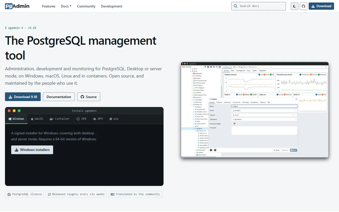 pgAdmin homepage