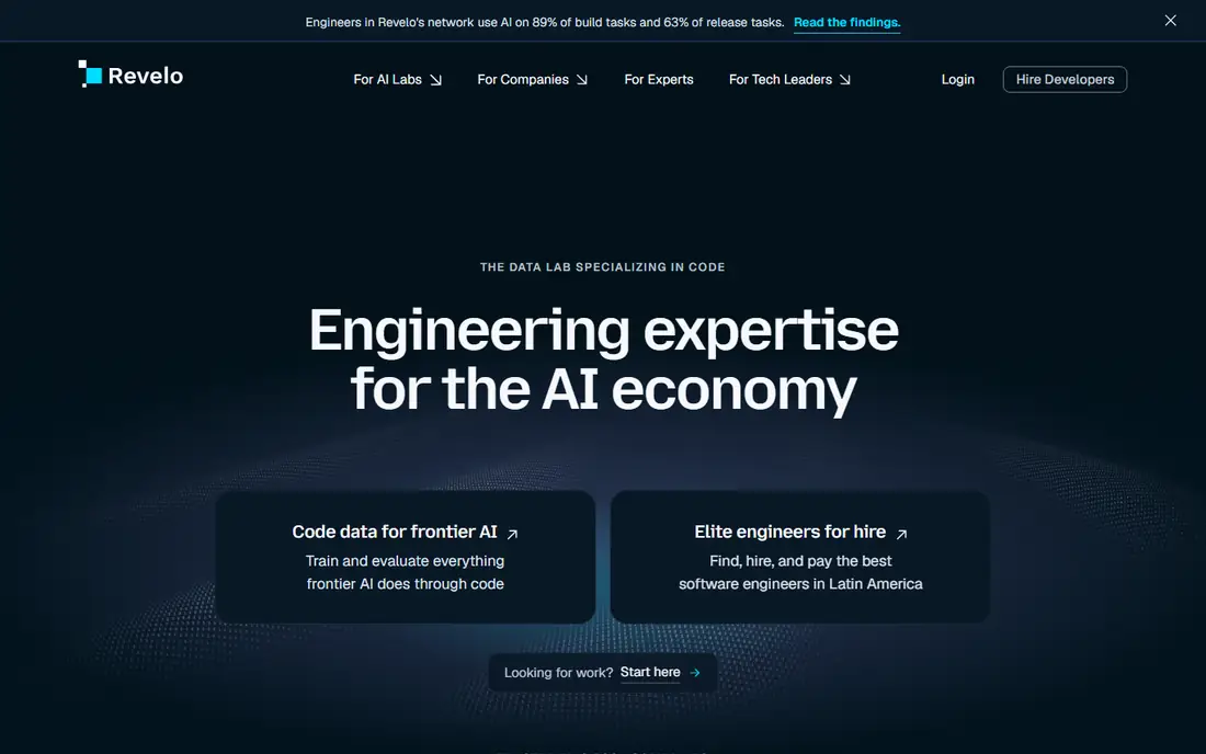 Revelo homepage