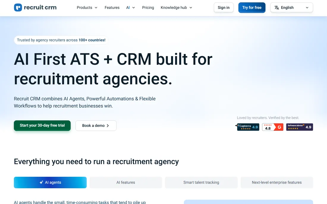 Recruit CRM homepage