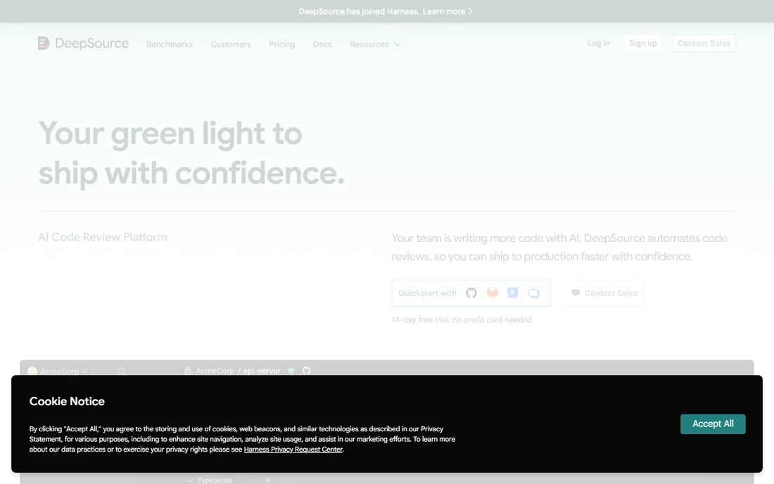 DeepSource homepage