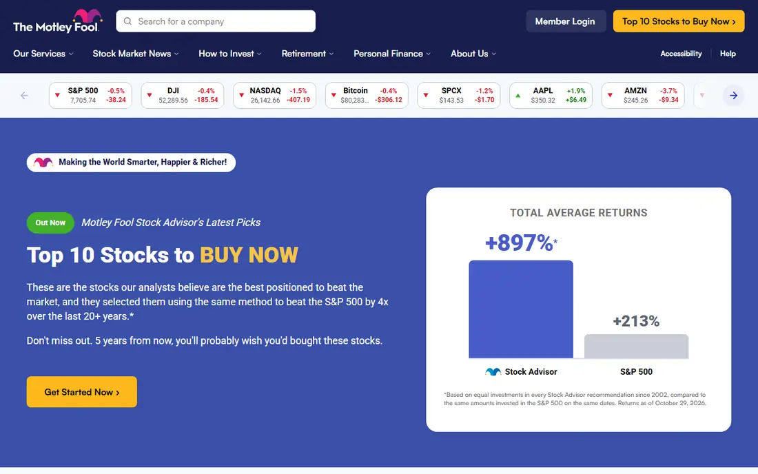 Motley Fool Stock Advisor homepage
