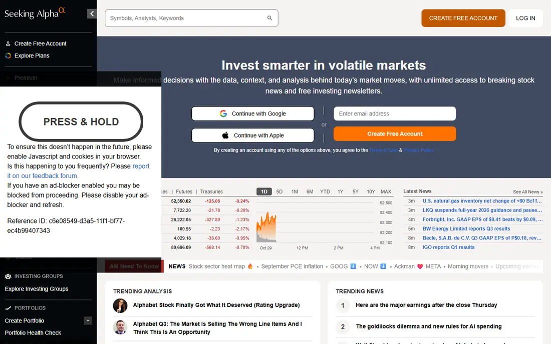 Seeking Alpha Premium homepage
