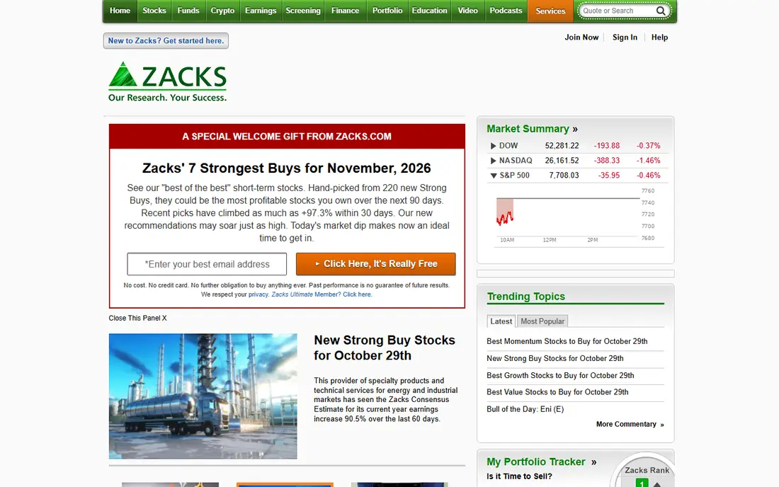 Zacks Premium homepage
