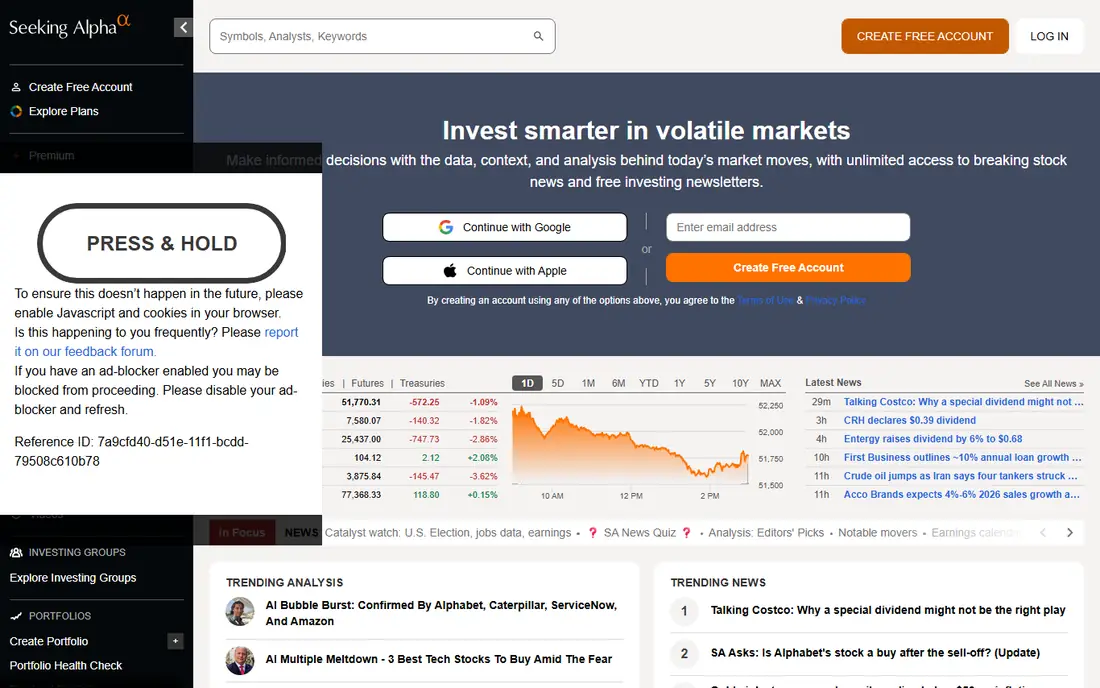 Seeking Alpha Premium homepage