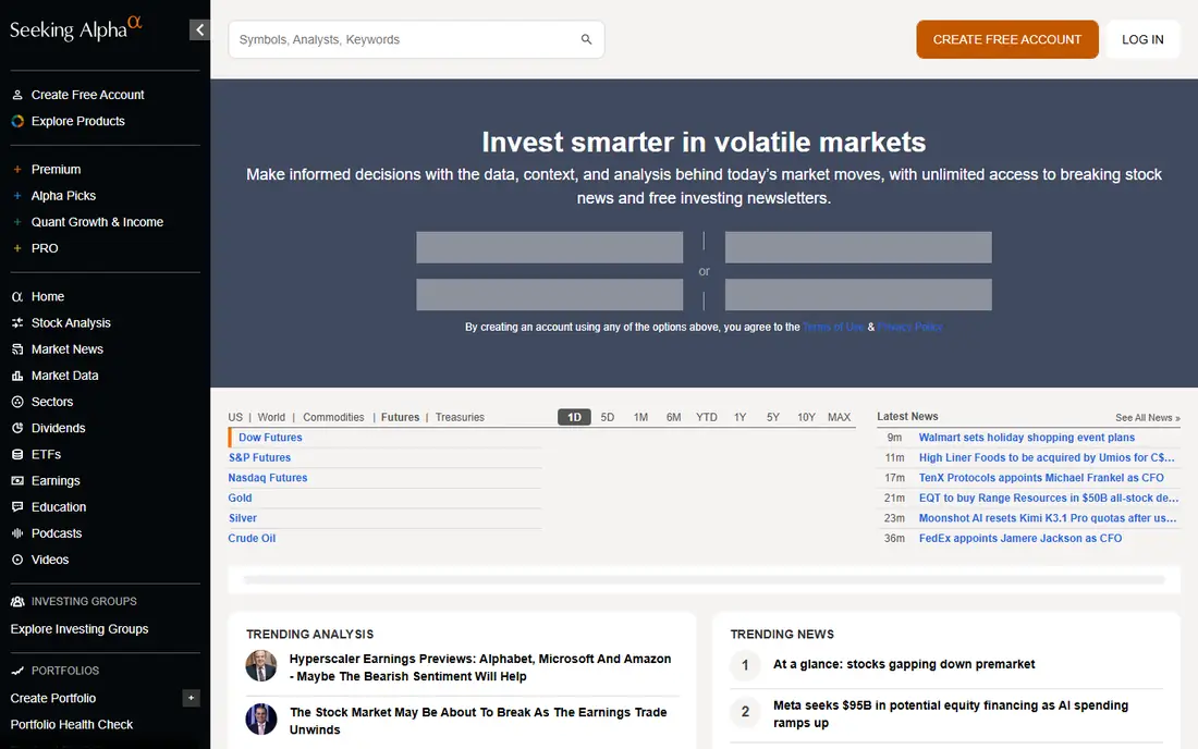 Seeking Alpha Premium homepage
