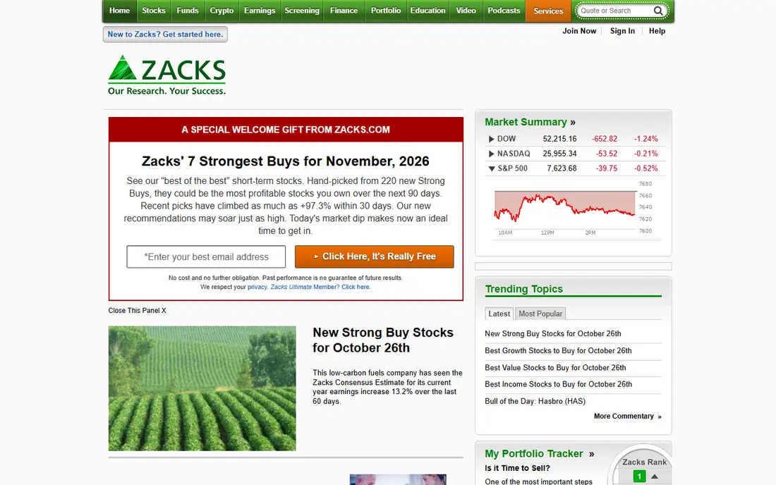 Zacks Premium homepage