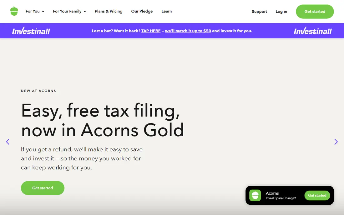 Acorns homepage