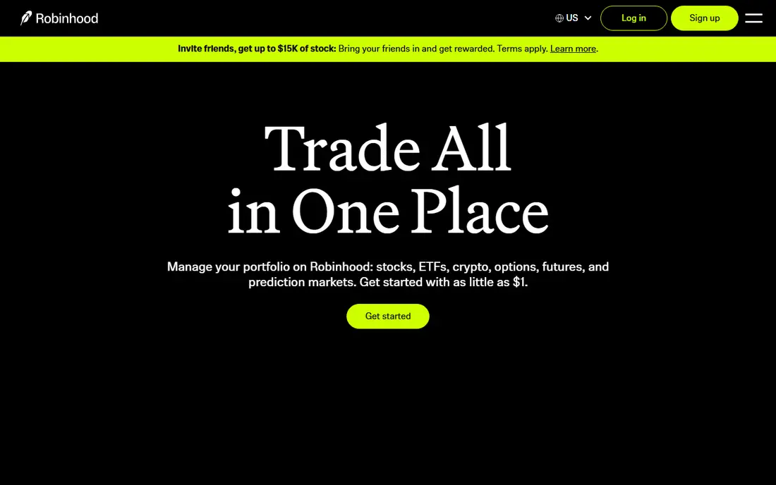 Robinhood homepage