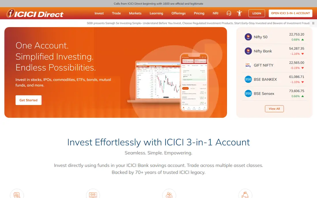 ICICI Direct homepage