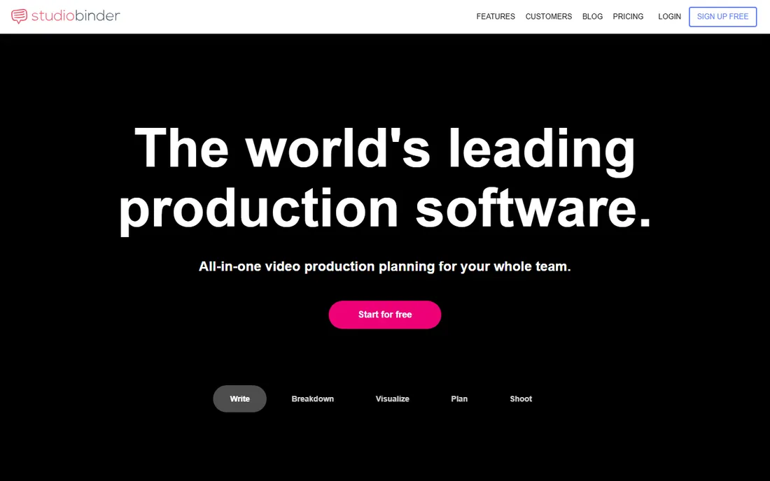 StudioBinder homepage