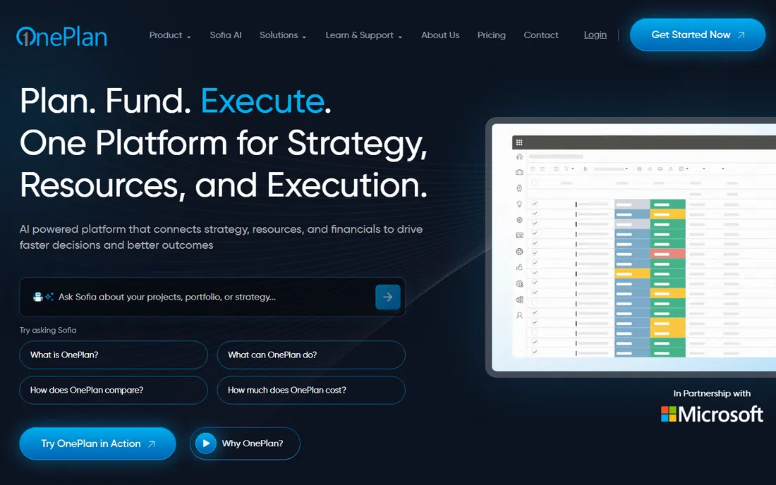 OnePlan homepage