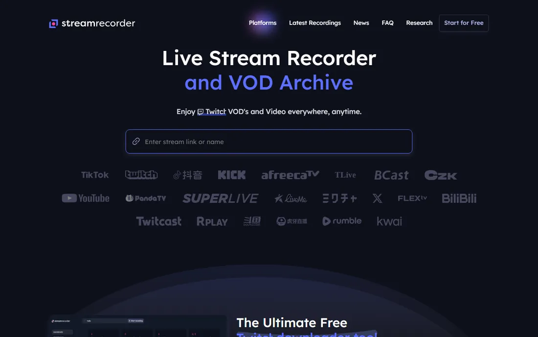 StreamRecorder.io homepage