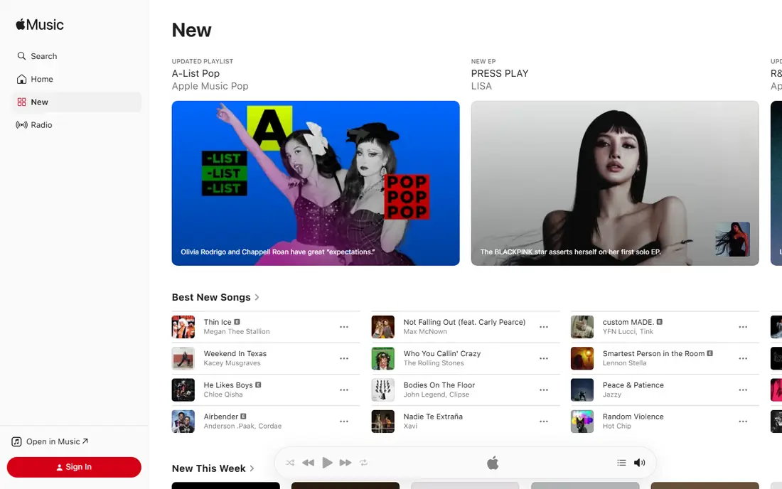 Apple Music homepage