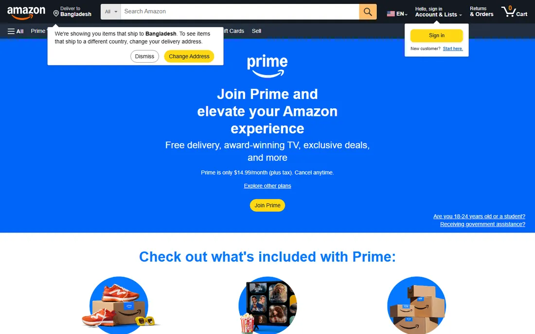 Prime Video homepage