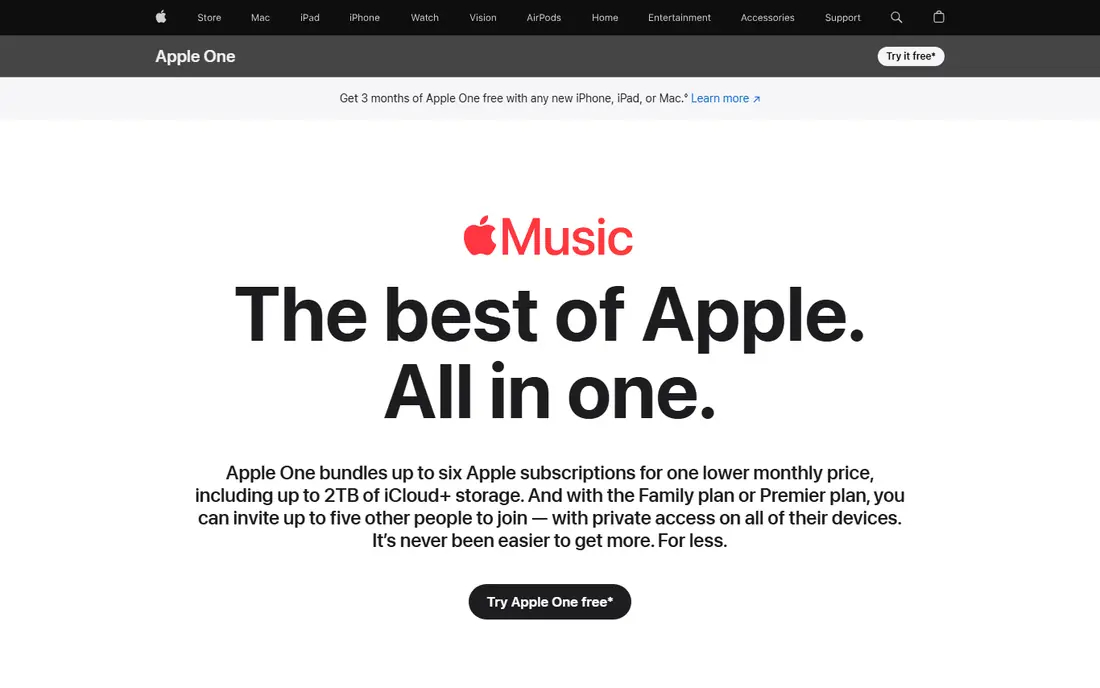 Apple One homepage