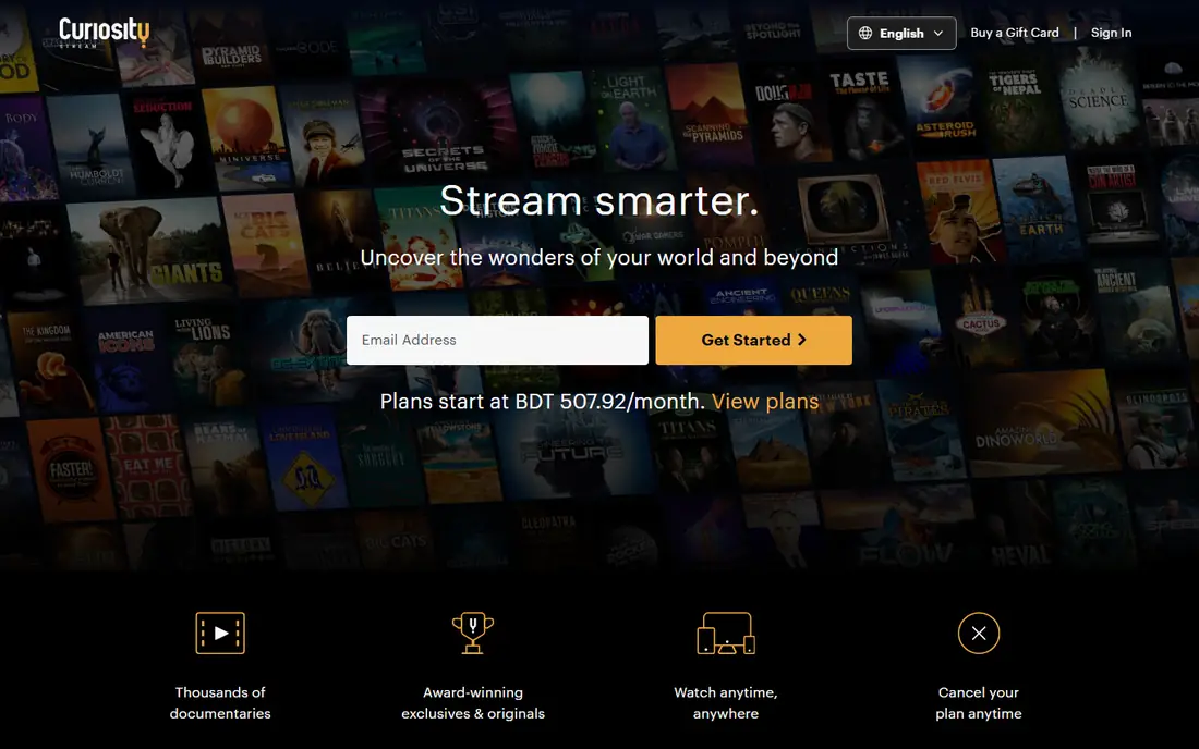 Curiosity Stream homepage