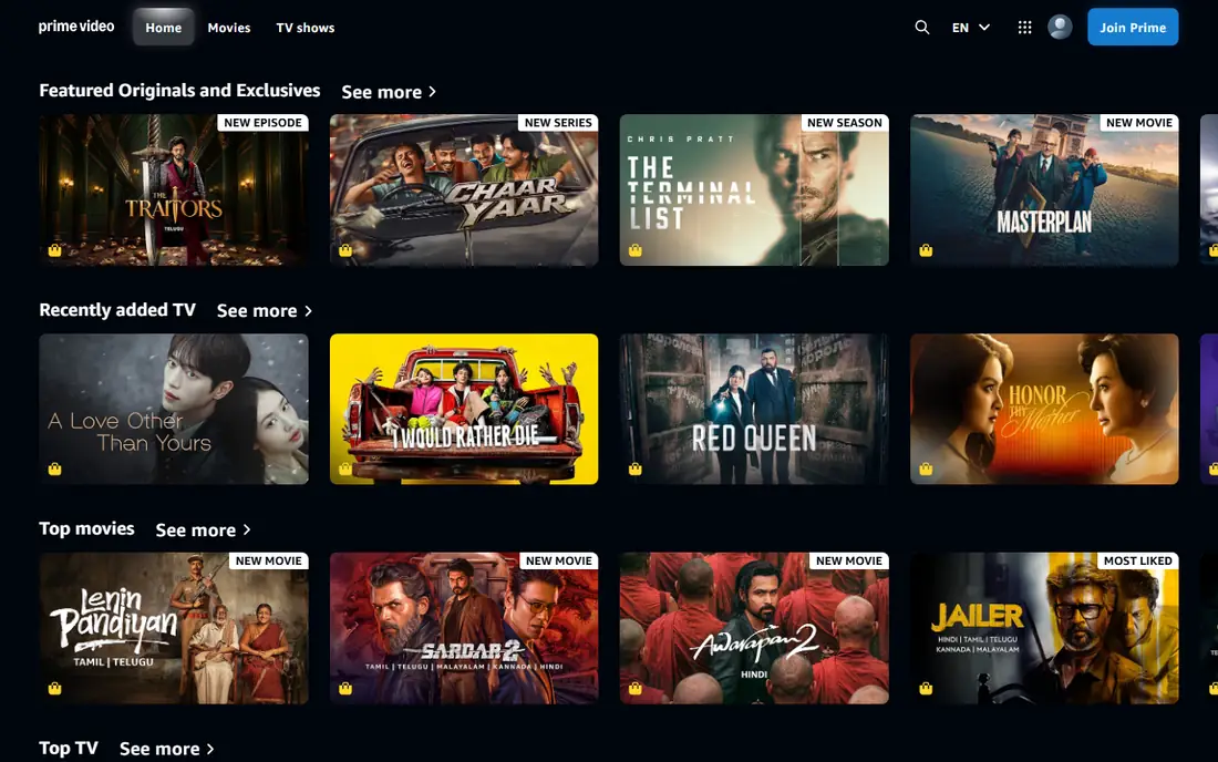 Prime Video homepage