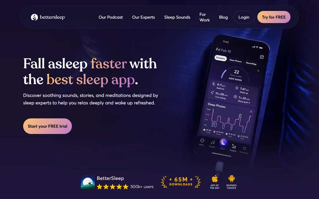 BetterSleep homepage
