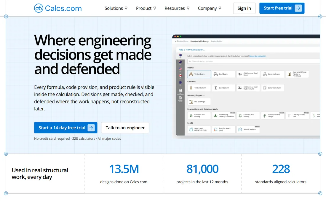 ClearCalcs homepage