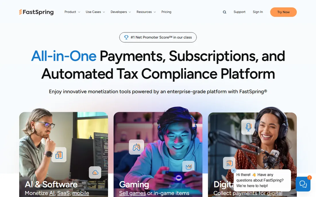FastSpring homepage