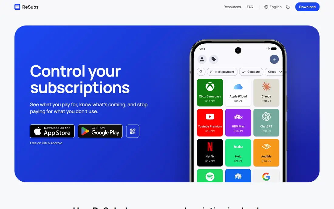 ReSubs homepage