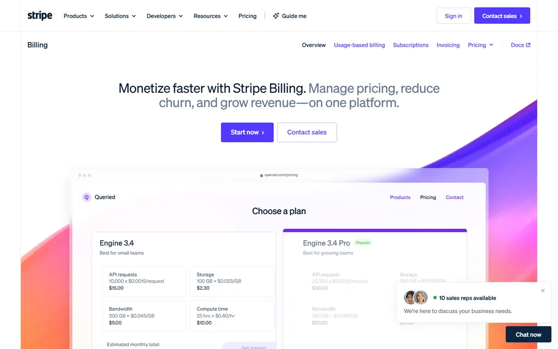 Stripe Billing homepage