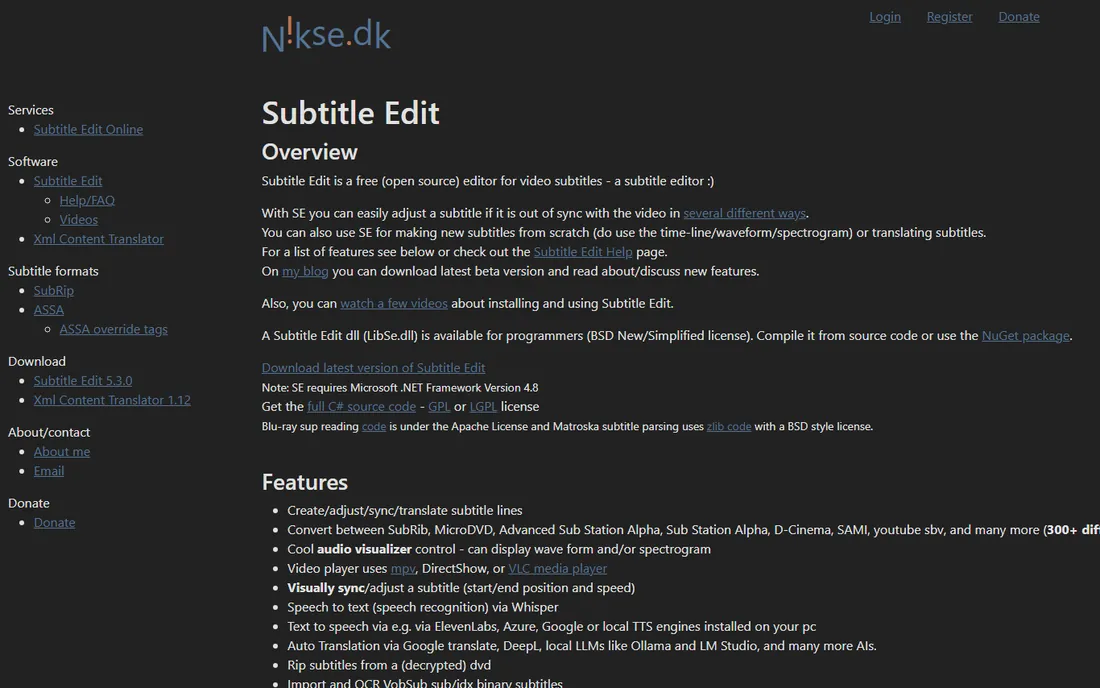 Subtitle Edit homepage