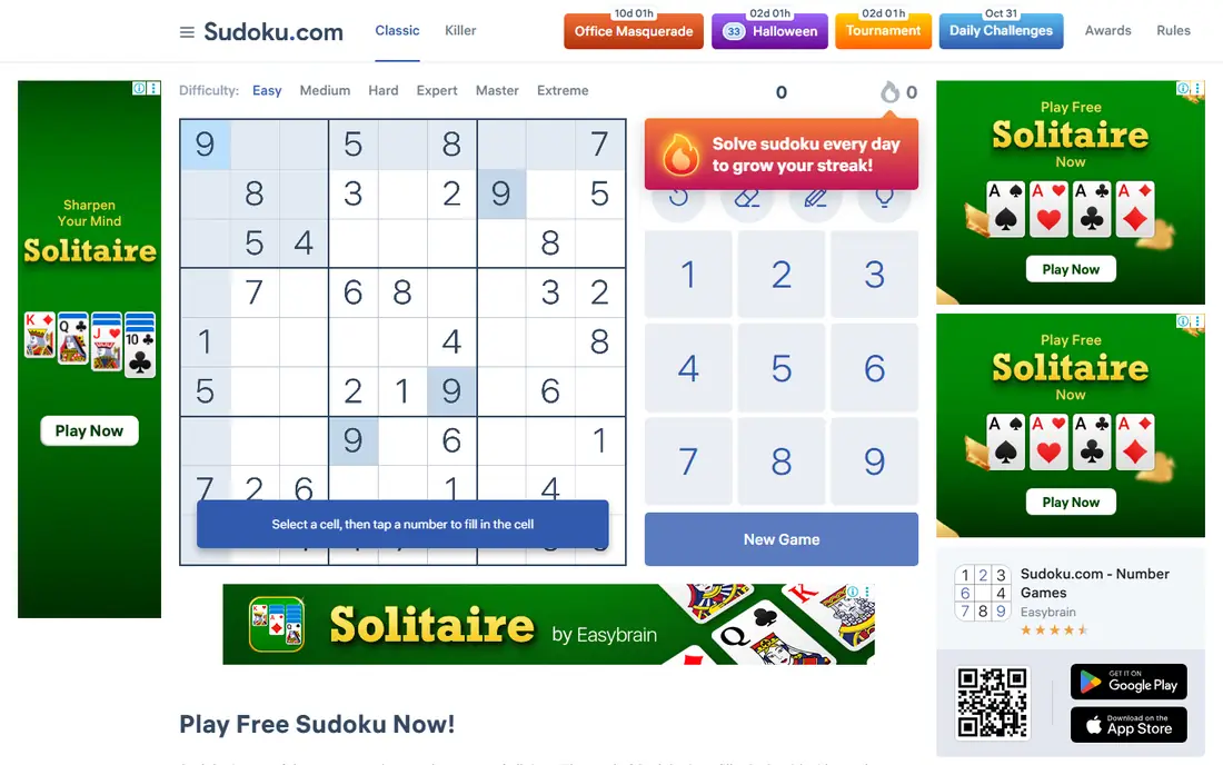 Sudoku.com homepage
