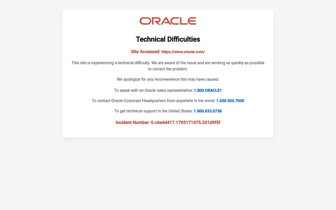 Oracle homepage