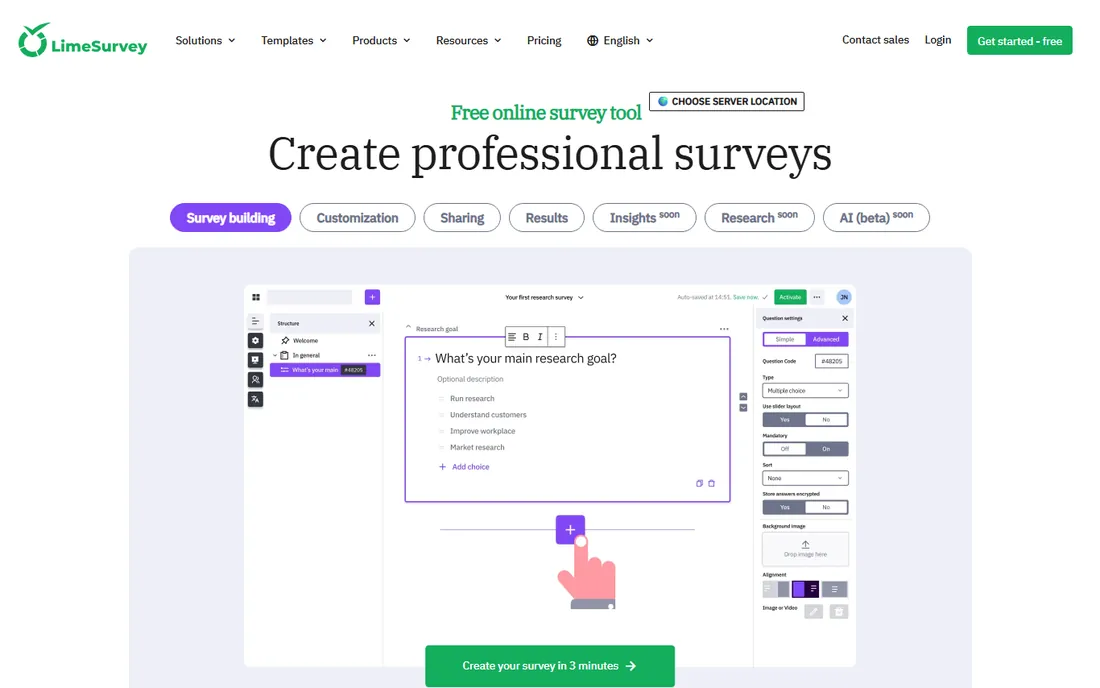 LimeSurvey homepage