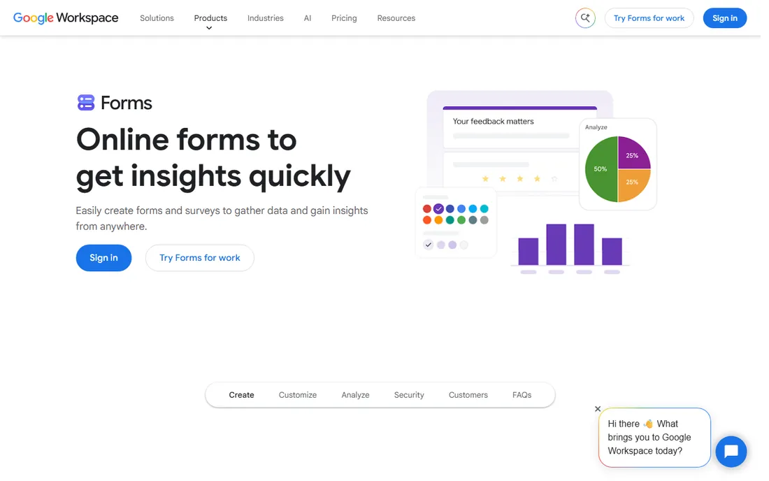 Google Forms homepage