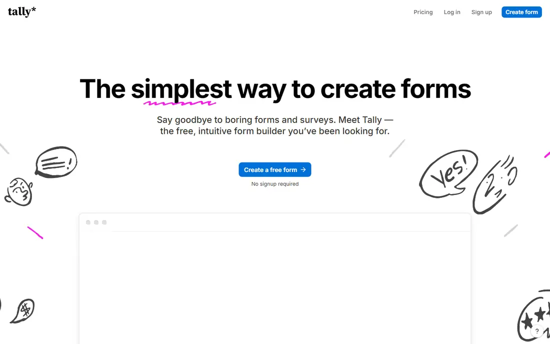 Tally homepage